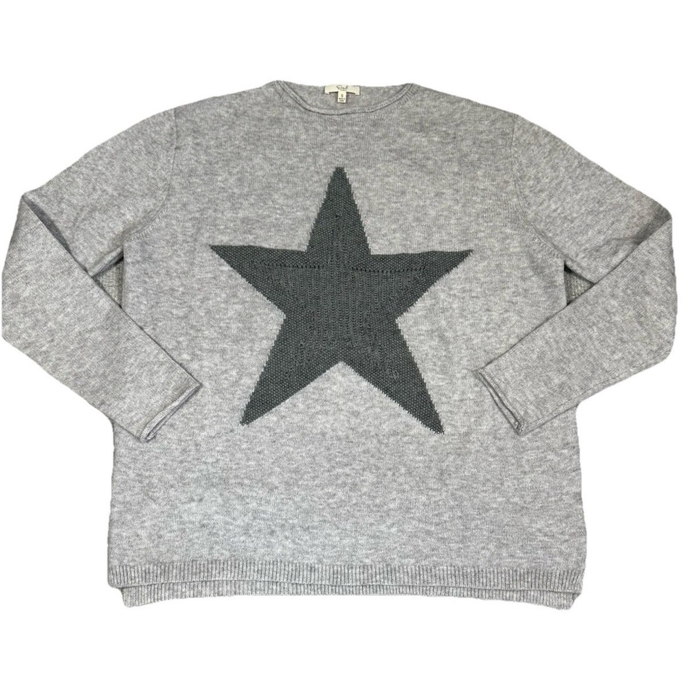 Easel Sweater Womens Small Gray Star Knit Boho Cozy Rolled Neck
